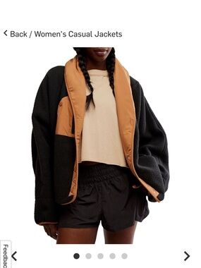 FP Movement by Free People Black Sherpa Jacket with Tan Quilted Trim